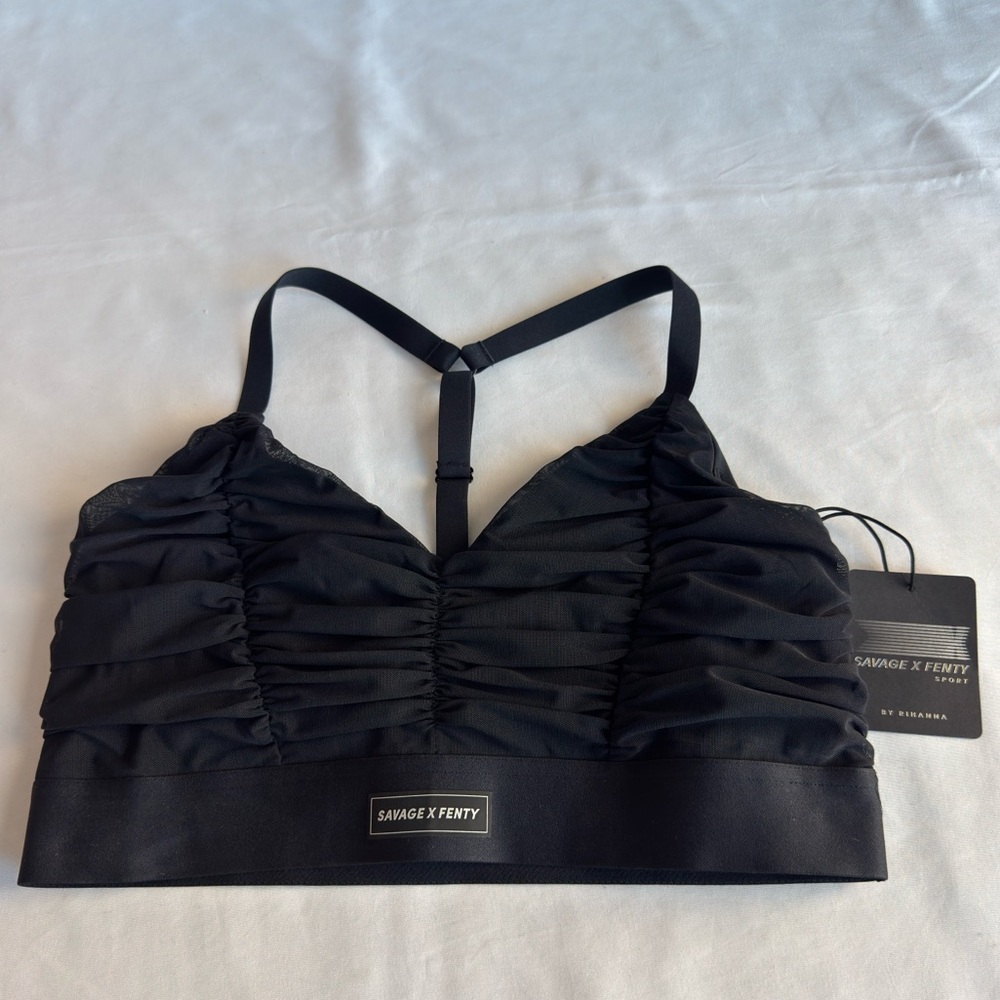 Savage X Fenty Rouche Hour Low-Impact Sports Bra Black Size XL
